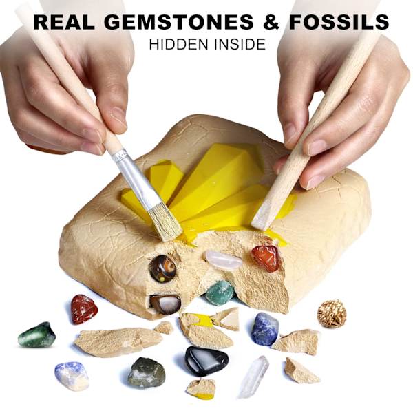 Gem Digger -setti, STEM-koulutus DIY-lelutiedepaketti - Kaivaa 15 ainutlaatuista aitoa jalokiveä, kiviä, louhi ainutlaatuisia lahjoja, arkeologia - Parhaat lahjat lapsille leluille