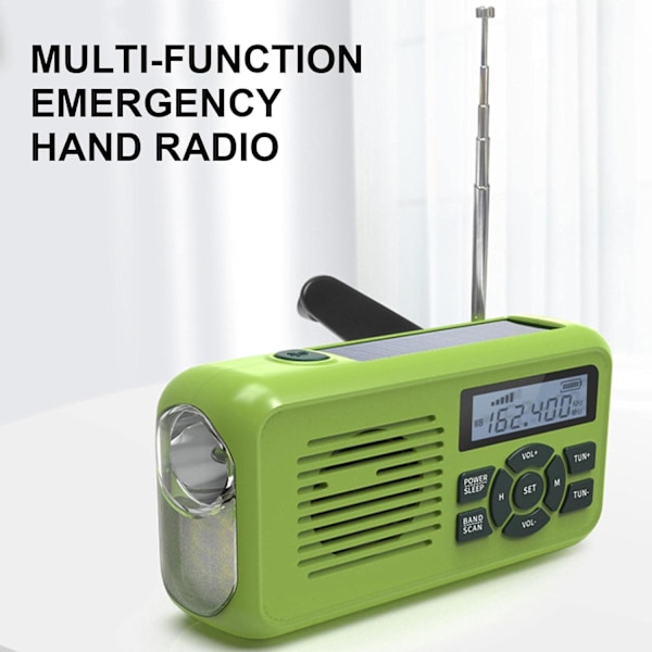 Monitoiminen hätäradio, AM/FM/WB säähälytys aurinkokäyttöiset käsikäyttöiset radion, 2000mAh virtapankki