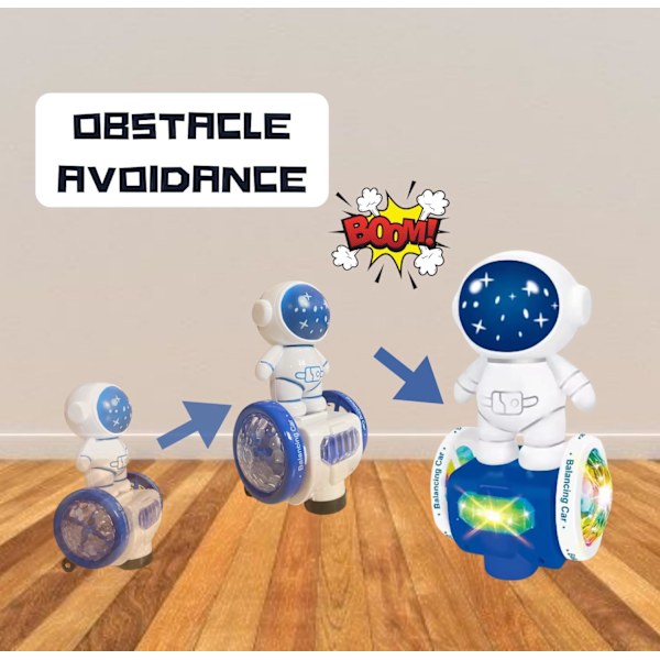 Robot Dansende Leke-Astronautbil Elektrisk, 360° Snurr Interaktiv, Musikk og Lys, Bursdagsgave Gutter og Jenter, Hindringsoppdagelse