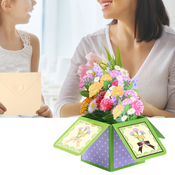 Onnittelukortti Kolmiulotteinen kukkakuvio Haalistumaton Taitettava äitienpäivä Neilikka Pop Up -onnittelukorttifestivaalilahja