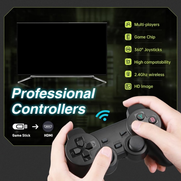 Trådlös retro spelkonsol, 20 000+ spel, videospelssticka inbyggda 9 emulatorer, minispelkonsol med dubbla 2,4G trådlös handkontroll för