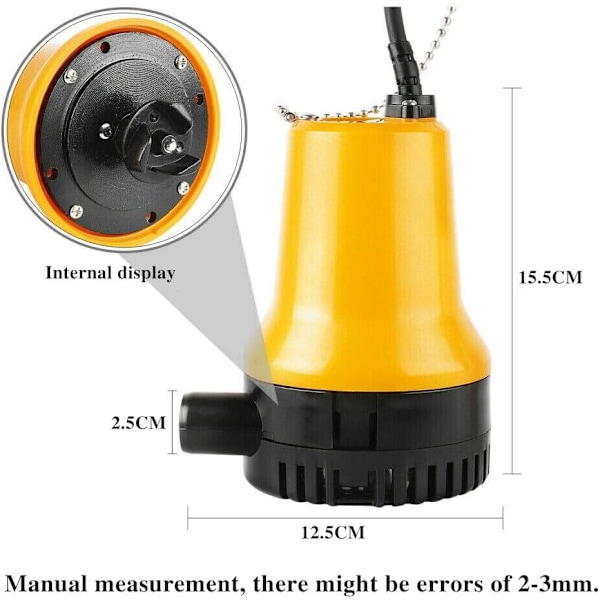 12V upotettava vesipumppu 50W upotettava pumppu 4200L/H DC-pumppu Likavesipumppu Kannettava johdon pituus 2,3 metriä Liitäntä