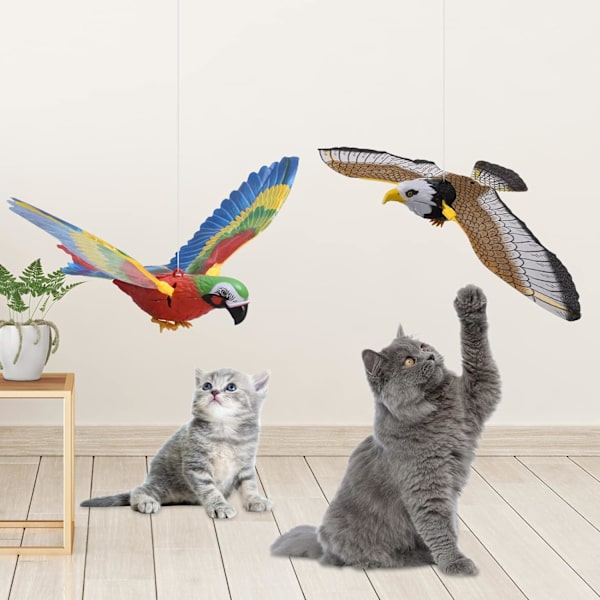 2 stycken flygande fågel katt leksak Simuleringsfågel Interaktiv katt leksak Elektronisk ljud Fågel leksaker Elektrisk