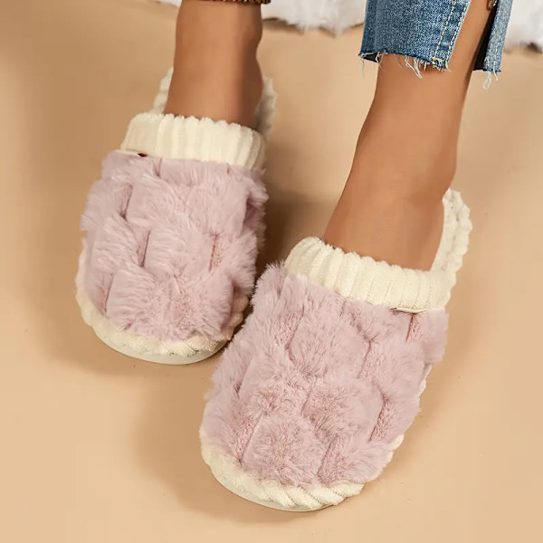 Vinterpels Lukkede Tå-Tøfler, Hyggelige & Varme Bløde Sål Slip-On Fuzzy Sko