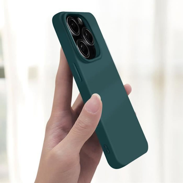 Omslag för iPhone 16 Pro Silikon Matt Finish Mjuk Touch Mörkgrön Green