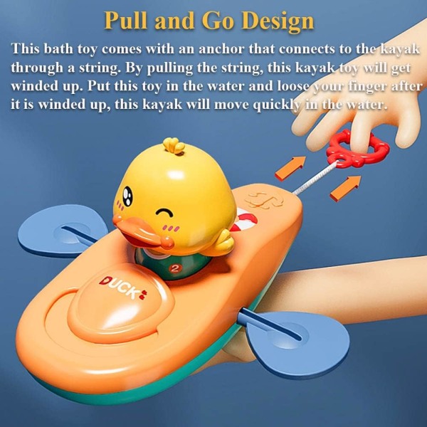 Pull and Go Kayak Duck kylpylelu, pull string melonta ankka kylpylelu ankka kylpyamme