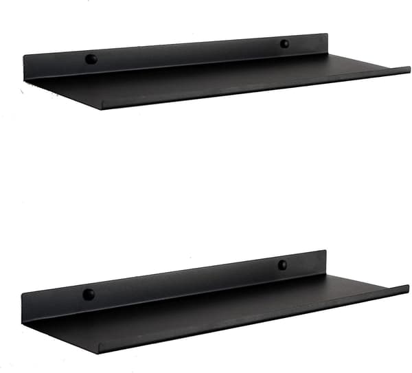 Musta metallinen seinähylly | 2 kelluvan hyllyn setti 40 cm