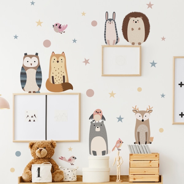 Animal Tree Wall Decal Owl Hedgehog Wall Decal Kids Soveværelse Baby Wall Decal