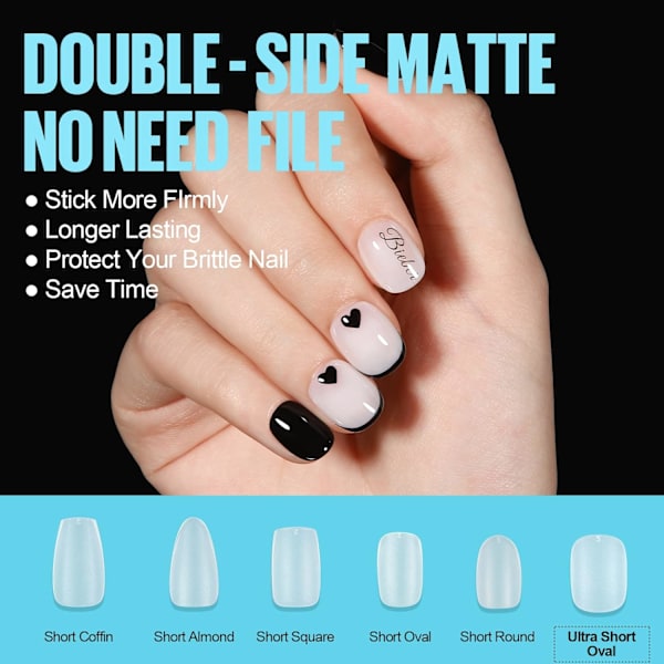 300 stk. bløde gel-negletips, 10 størrelser dobbeltsidede matte, ufilede negletips, akryl fuld dækning korte negletips til neglforlængelse