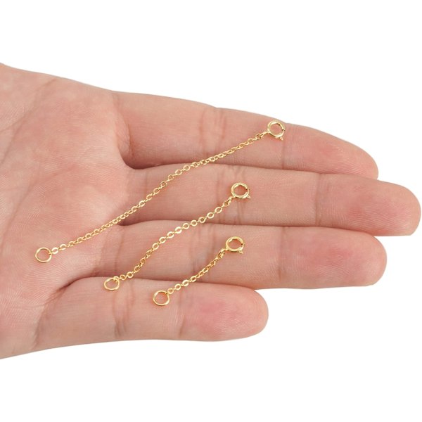 Gullforlengere 14k gullbelagt forlengerkjede 925 sterlingsølv forlengelsesarmbånd forlenger gullkjedeforlengere for halskjeder 3 stk (1 2 3 tommer)