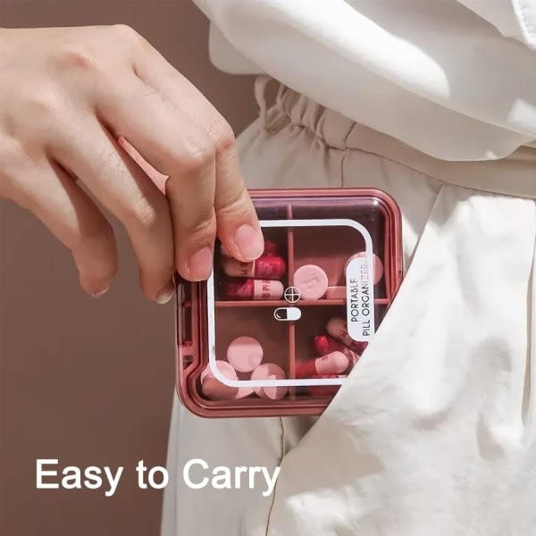 Lille pilleæske, BPA-fri etui med 4 store rum til vitaminer, fugtsikker bærbar pilleæske til rejser (dyb rød)
