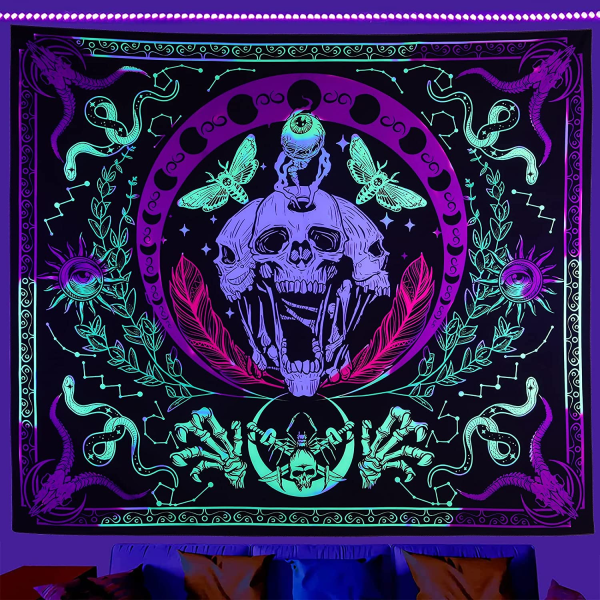 Skull Black Light Tapestry, (W59.1×H51.2)