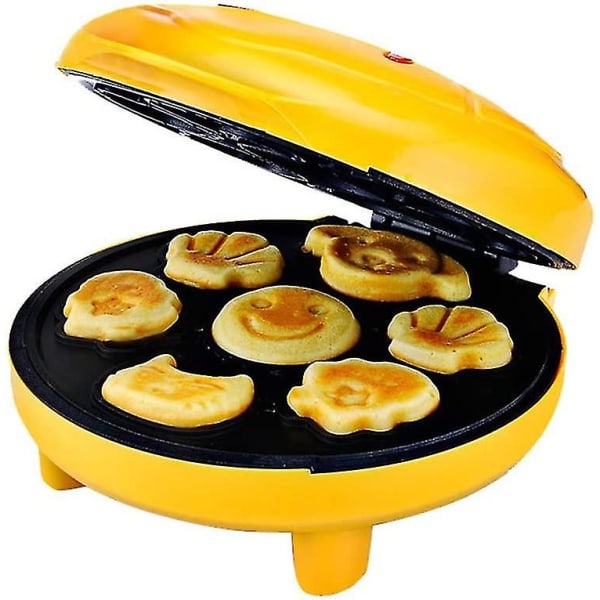 Animal Mini vaffelmaskin, lager 7 interessante pannekaker med spesialform, automatisk avstengning av non-stick panne, gul