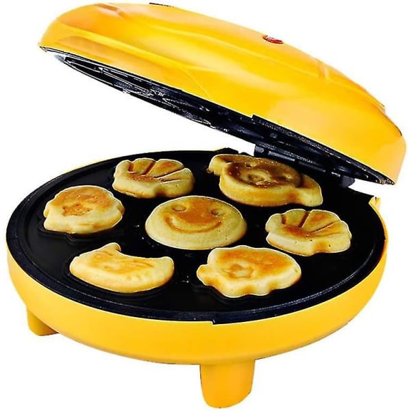 Animal Mini Waffle Maker, gör 7 intressanta specialformade pannkakor, automatisk avstängning non-stick panna, gul