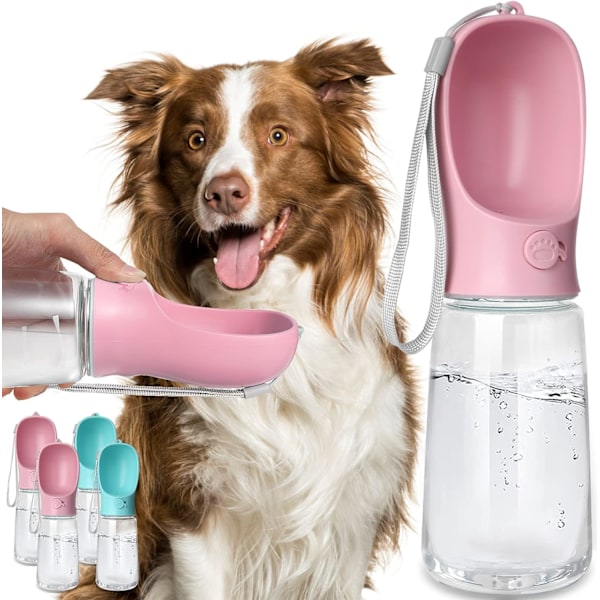 Dog Water Bottle, Leak Proof Portable Puppy bowl Water Dispenser with Drinking Feeder for Pets Outdoor Walking, Hiking, Travel (19oz Pink)