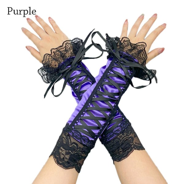 Spets långa handskar Halvfingerhandskar LILA purple
