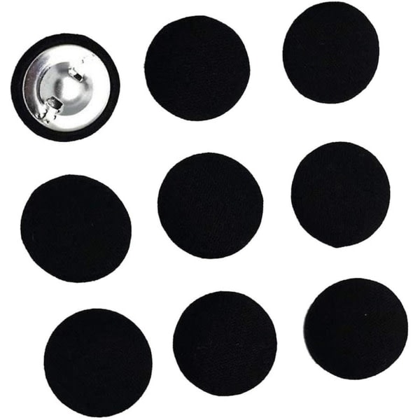 10 pyöreää kangaspäällysteistä nappia Koristeellinen varren nappi 20 mm ompelukoriste, musta
