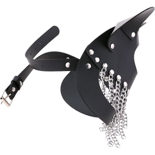 Moonlove PU læder katte maske med kæde kvaster til kvinder mænd, kostume cosplay Halloween maske mystisk halv ansigt punk maske