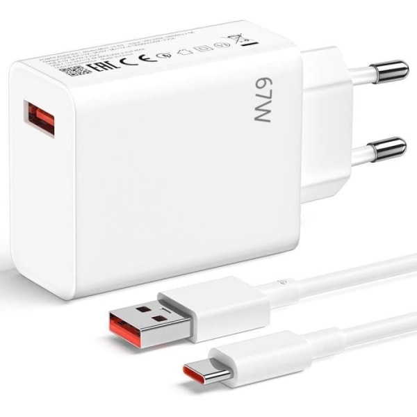 67W Rask Lader + 1M 6A USB-C Kabel for Xiaomi Redmi 13C, Redmi Note 13 4G-5G, Redmi Note 13 Pro 4G-5G, Note 13 Pro+ 5G