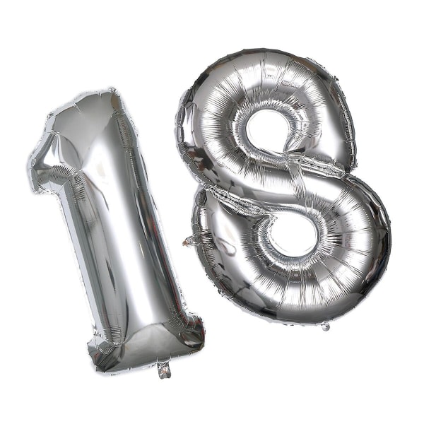 40 tommer nummer 18 heliumfolieballonger Bursdag nummer 18 ballonger til bursdagsdekorasjon for bryllupsdagen (sølv) (sølv)