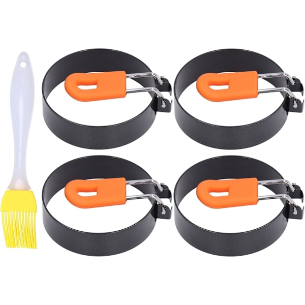 4 st äggringar, 3 tum stålläggformar cirkel äggkokare non-stick äggform med borste för stekning av ägg frukost