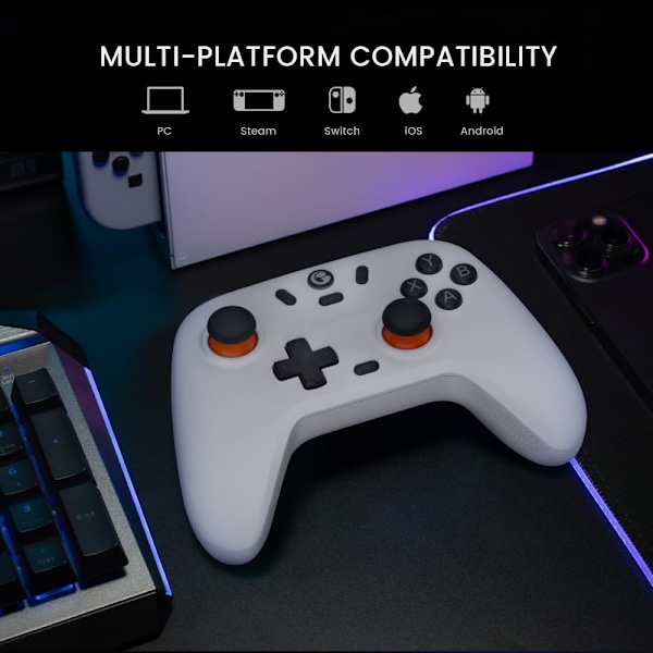 2,4g Trådlös Spelkontroll för Windows PC, iPhone, Android, Switch & Steam, Bluetooth Controller Hall Effect Trigger, Turbo, Vibration (Vit) White