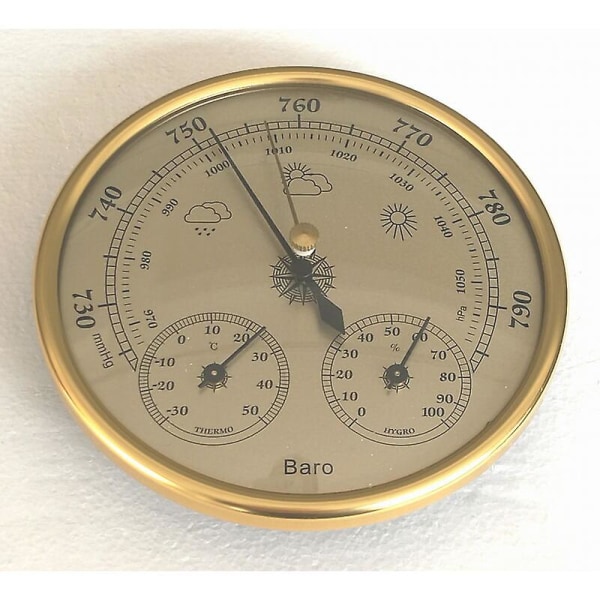 Barometer, Vejrstation med barometer og hygrometer termometer, 3 i 1 vægmonteret analog vejrstation til indendørs