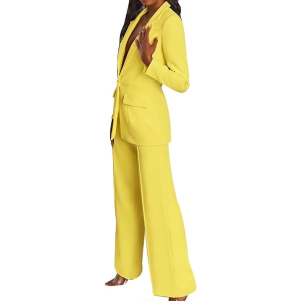 Dame Blazer og Bukser Sæt - Casual Formelle Business To Dele Blazer Sæt yellow M