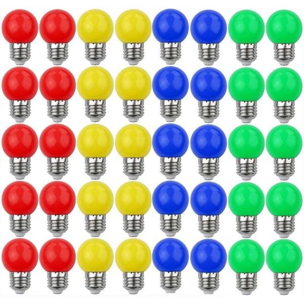 Värilliset LED-polttimot E27 3w=30w koriste- ja designvalo 240 lumenia Ac220v-240v koristelamppu sekavärejä punainen keltainen sininen vihreä - 40 kpl pakkaus [energiaa