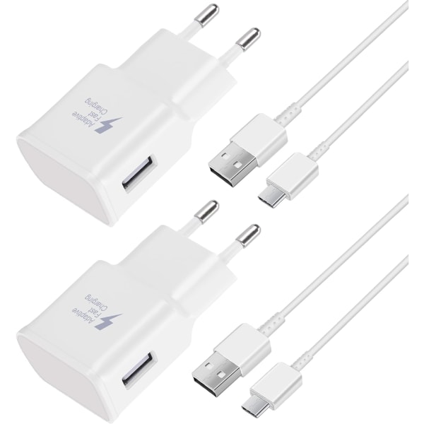 2st snabbladdare, 1,5 m kabel, kompatibel med Samsung Galaxy S22 S21 S20 S8 S10 S9 Plus Note 7 8 9 10 A53 LG, HTC 2-pack/white