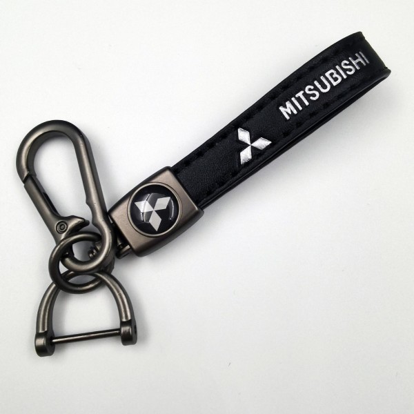 Læder Nøglering til Bil | Metal Finish | Robust Nøglering | Nøglering og Krogbeslag Sølv Hardware Silver Hardware MITSUBISHI