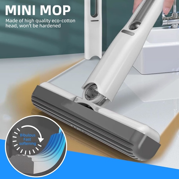 Multifunktionel desktop doven person håndholdt mini moppe, ingen håndvask svamp, absorberende badeværelse
