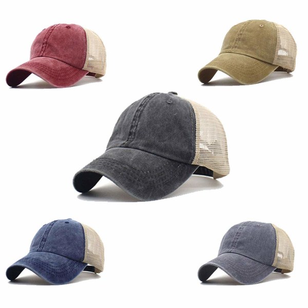 Herre Mesh Trucker Hat Meshback Cap Justerbar almindelig hat Unisex One Size Solhat Udendørs åndbar baseballkasket (sort)