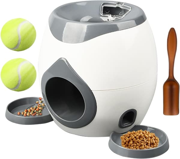 Automatisk boldkaster til hunde, hundeboldkaster med 2 tennisbolde til hundetræning, interaktivt indendørs og udendørs foderlegetøj