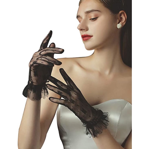 Kort blonde tyl bryllupsfest handsker til kvinder til brudens håndled