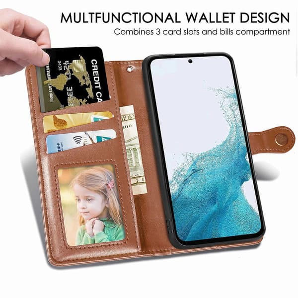 Læder Wallet Case med Stativ og Håndledsrem til Samsung Galaxy A56 5G - Grøn Brun{AZC] Brown Multicolor