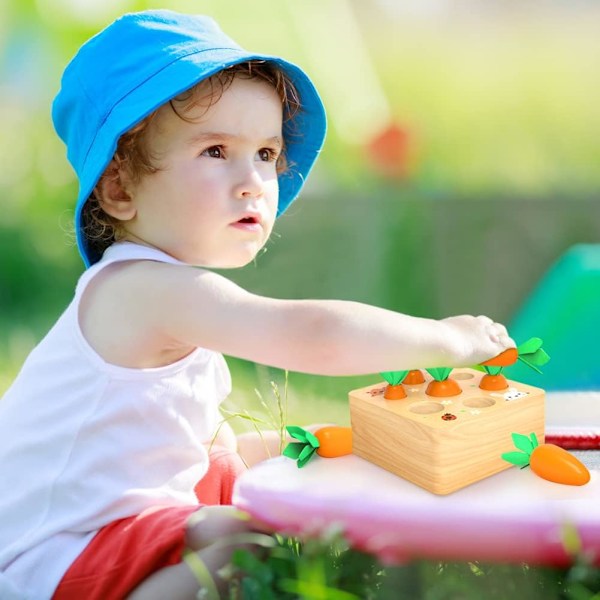 Montessori-leksaker för 1-åringar, träleksaker för utveckling av form- och matchningspussel, morots-skördespel, födelsedagspresenter till småbarn, pojkar