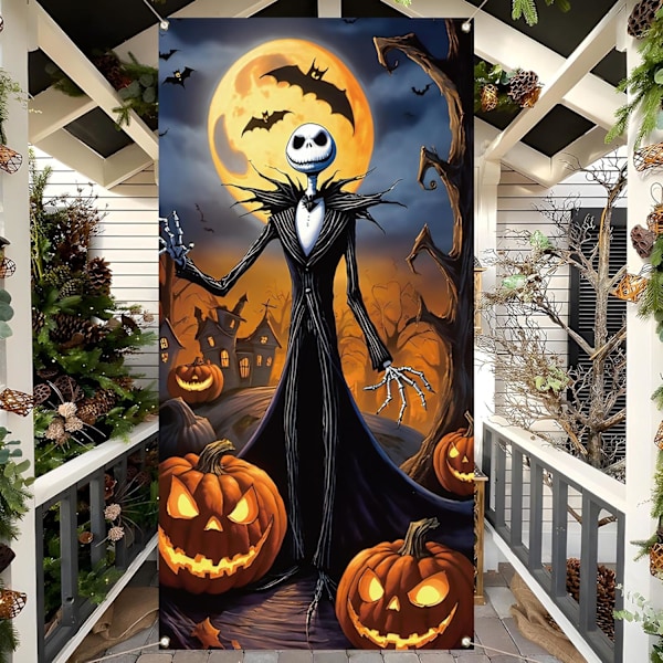 Painajainen Ennen Joulua Ovipeite Halloween Jack Skellington Syntymäpäiväjuhlat Etuovi Veranta Banneri Valokuvaus Koriste