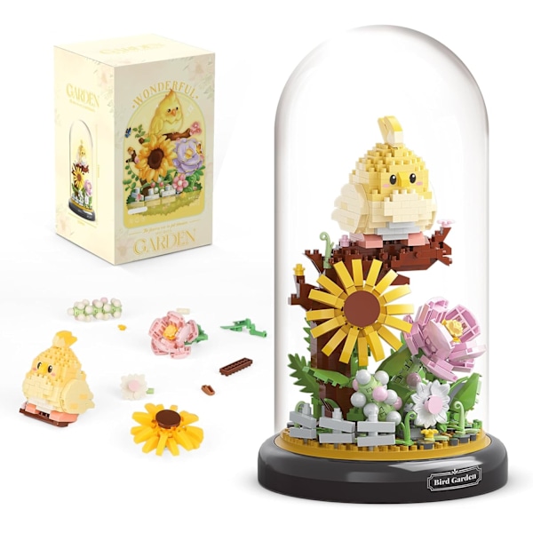 Uggla Blombukett Byggsats för Vuxna, Djur Blommor Växter Dekor med Dammskydd, Födelsedagspresent Byggleksak för Pojkar Flickor, 1123 PCS Mini