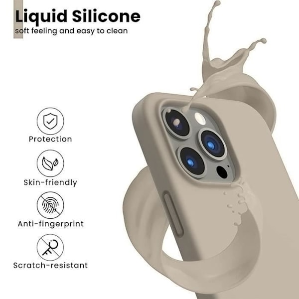 Fodral för iPhone 16 Pro Max - Beige silikon + 2 fönster i härdat glas och 2 bakre kameraskydd