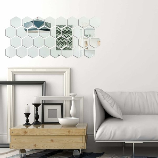 24 stk justerbart spejl Akryl Aftagelige vægskilte til familiens stue og soveværelse dekoration