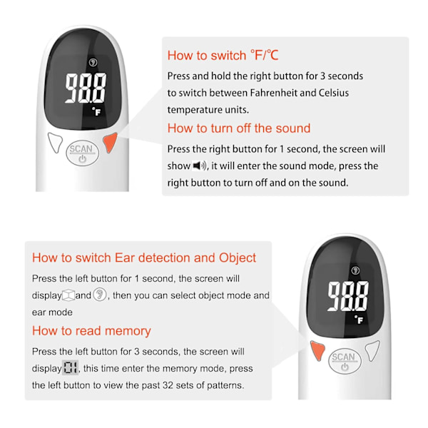 Hushållsörontermometer kontaktlös termometer infraröd termometer batteridriven termometer