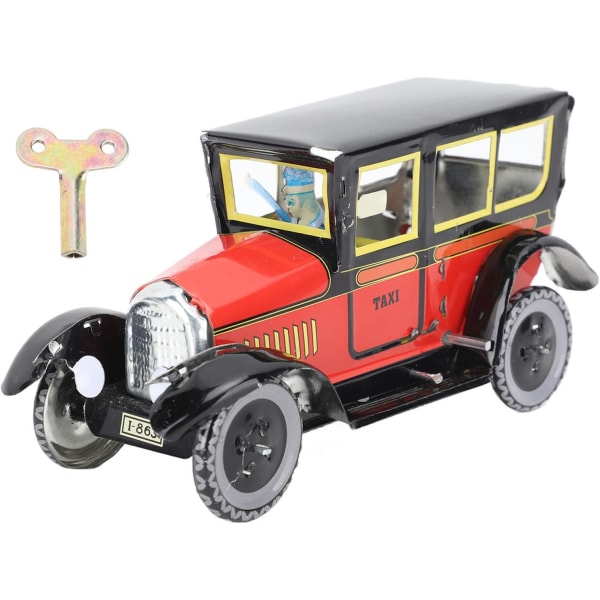 Vintage Wind Up Toy Car Stilfuld rød taxa, fremragende blikmateriale
