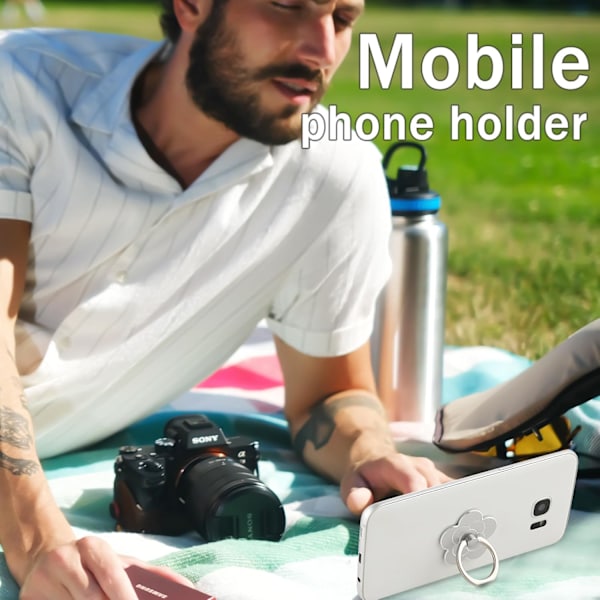 2 st telefonringhållare stativ mobiltelefon blomma finger ring grepp stativ metall universellt kompatibla tillbehör med smartphone, mobiltelefon 2pcs Silver
