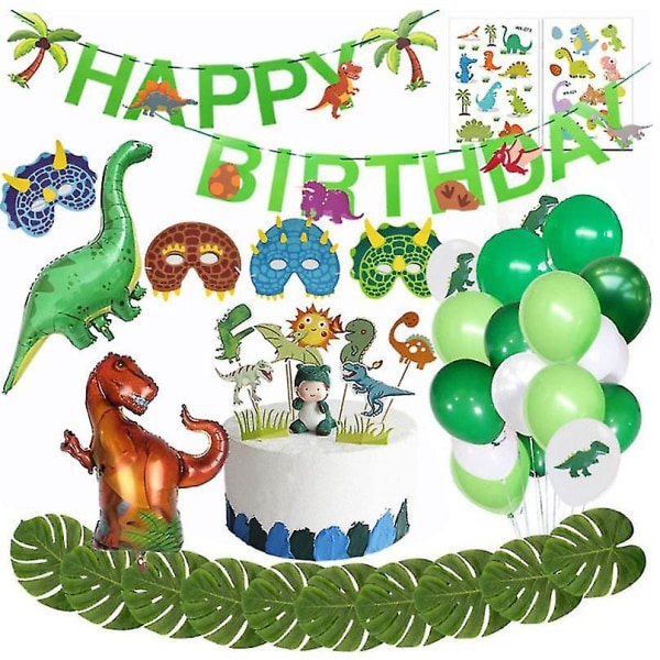 Dinosaur bursdag dekorasjon sett, gratulerer med dagen krans og ballonger