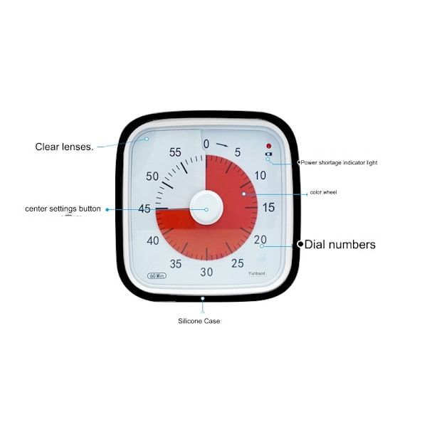 Visuel 60 minuturs timer, klasseværelsesklok, lydløs timer til børn og voksne