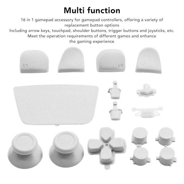 16 stk spillkontrollknapper for PS5-kontroller, erstatningsknapper for tommel og avtrekkere for PS5-kontroll White