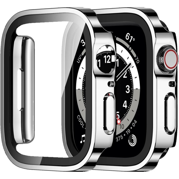 2-pack Apple Watch - fodral 44 mm Serie 6/5/4 med inbyggt skärmskydd, hårt PC-fodral Rak kant Repskydd Repskydd 44 mm (silver) silver