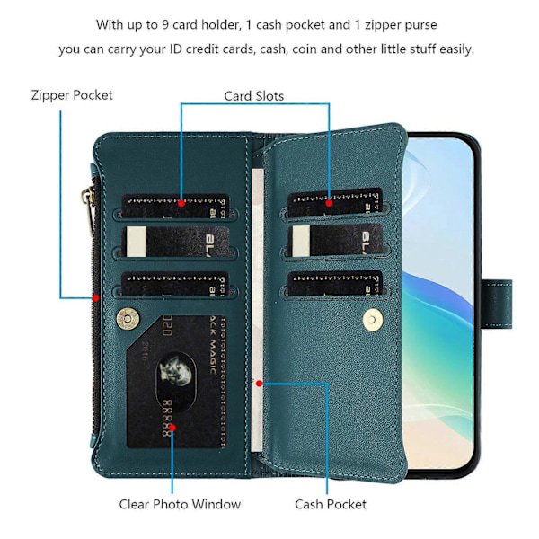 Yhteensopiva magneettisuljettavan 9 korttipaikan vetoketjullisen nahkakotelon kanssa ja rannehihnalla - Perfect_xx For Huawei Enjoy 80 5G