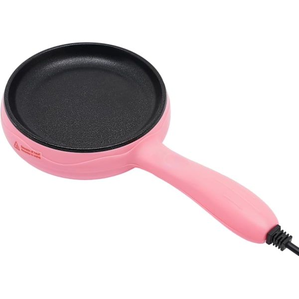 Mini elektrisk stegepande 6 tommer stegepande rund form elektrisk køkken stegepande med træspatel 450W rustfrit stål stegepande (Pink) Pink